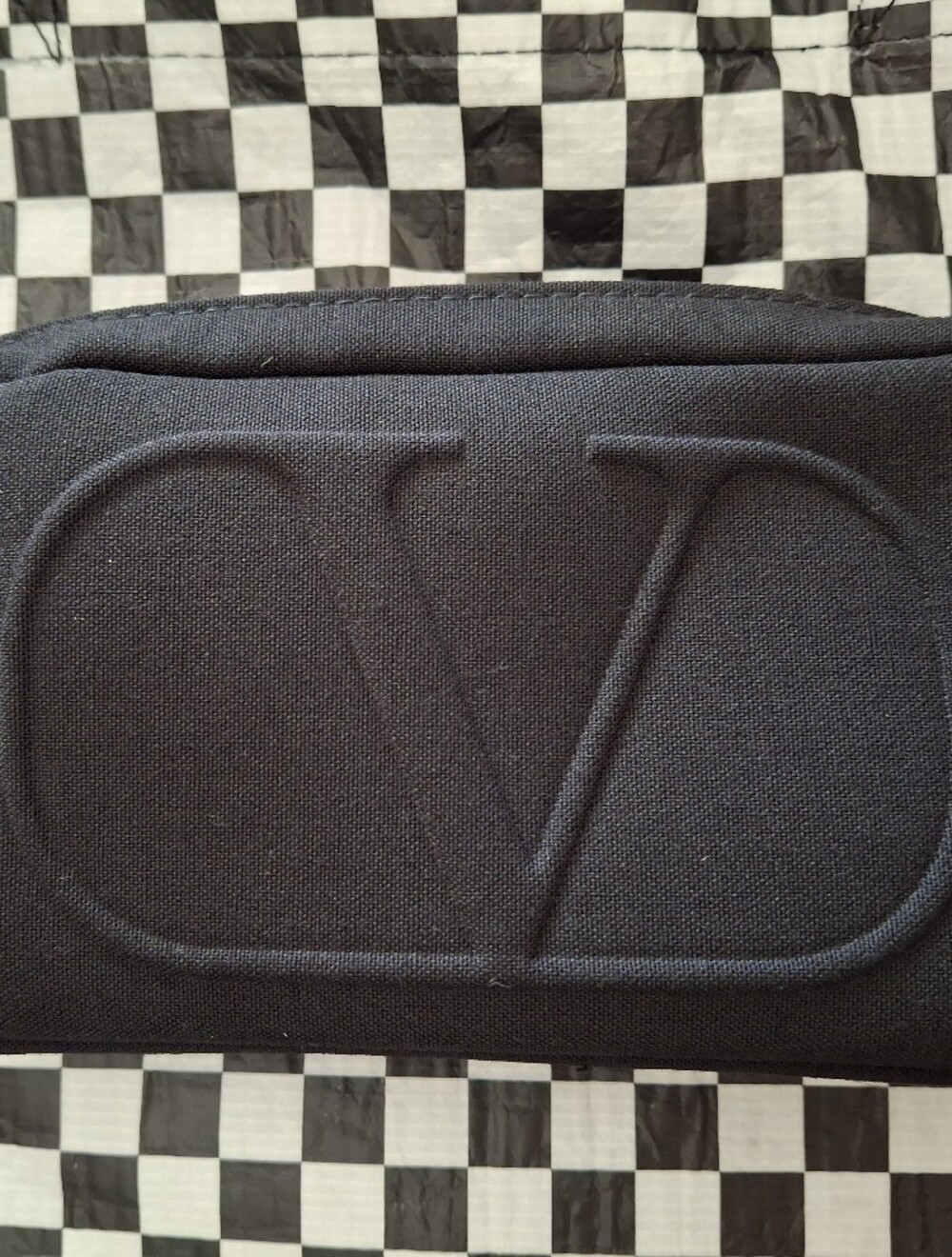 Valentino Black Quilted Cosmetic Case with Gold Stud Accent